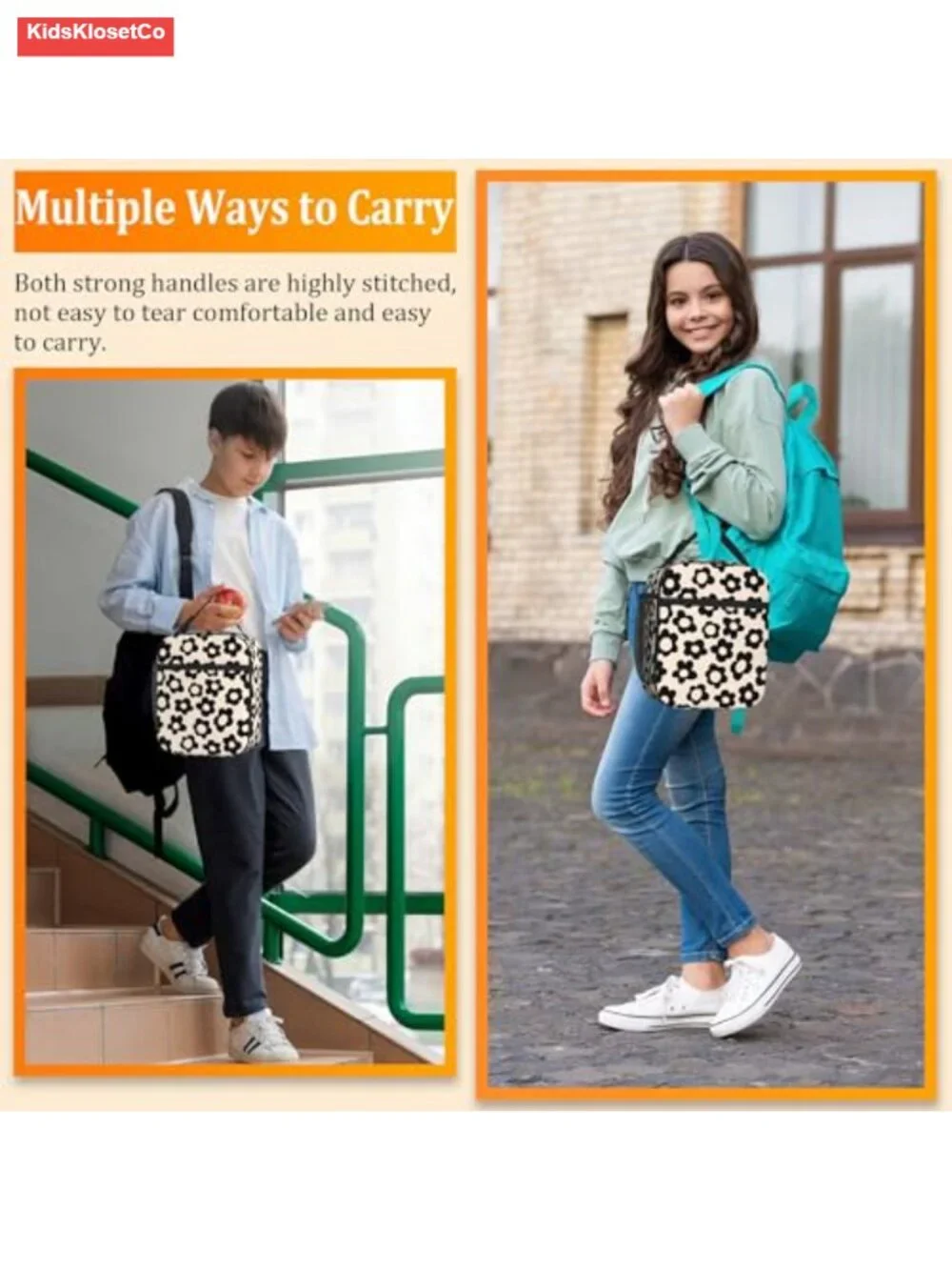 Insulated Lunch Bag Reusable Cooler Tote with Cup Holder Oxford Cloth